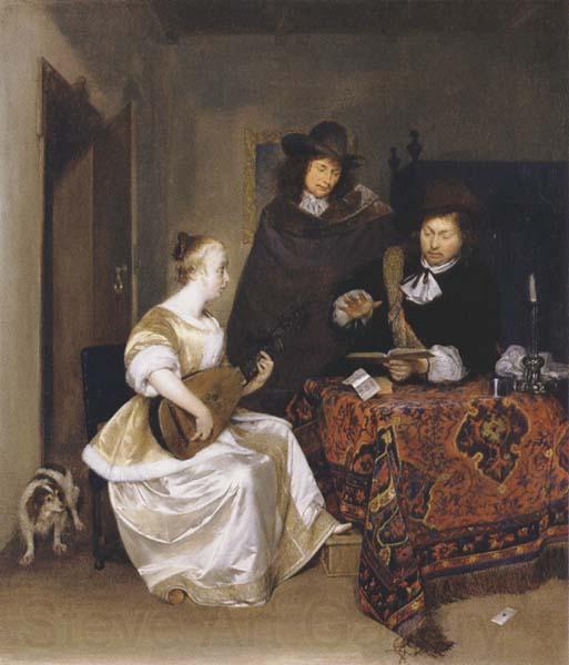 Gerhard ter Borch A Woman playing a Theorbo to two Men Spain oil painting art